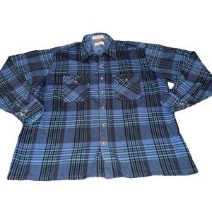 VINTAGE Campus Shirt Men XL  Blue Black Flannel Buffalo Plaid Button Up 90s
